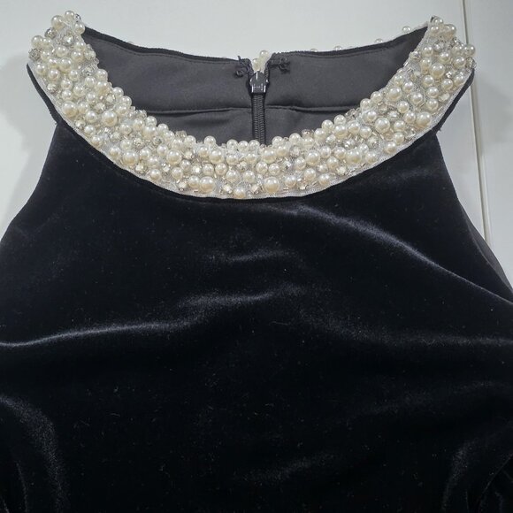 Adrianna Papell Velvet Dress Womens 14 Black Beaded Embellished Collar Stretch - Picture 10 of 16